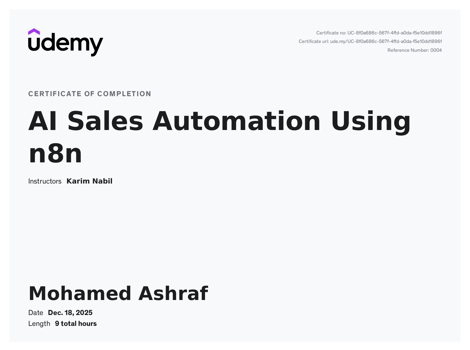 AI Sales Automation Using n8n Certificate